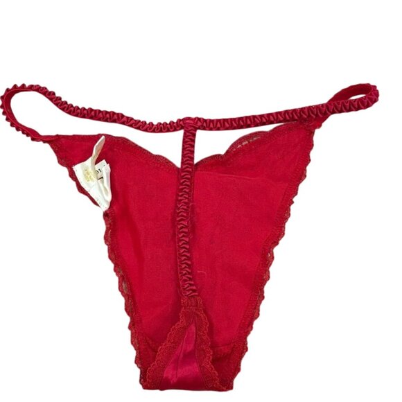 Victoria's Secret 80s Vintage Red Lace Sequin Embellished Thong Panty P/S 100% S - Picture 3 of 5